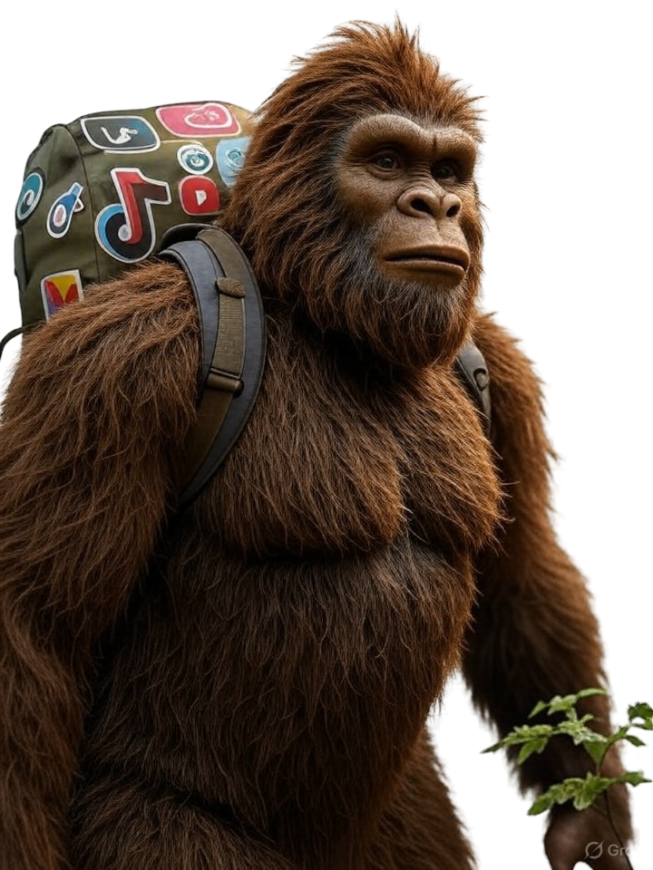 Bigfoot with social media backpack